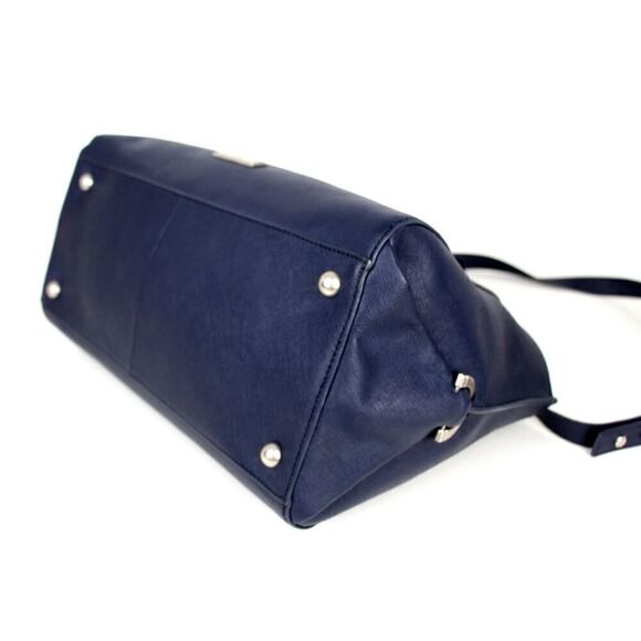 Large Zac Posen NAVY BLUE GENUINE LEATHER SHOULDER BAG HANDBAG SATCHEL PURSE - Picture 9 of 16